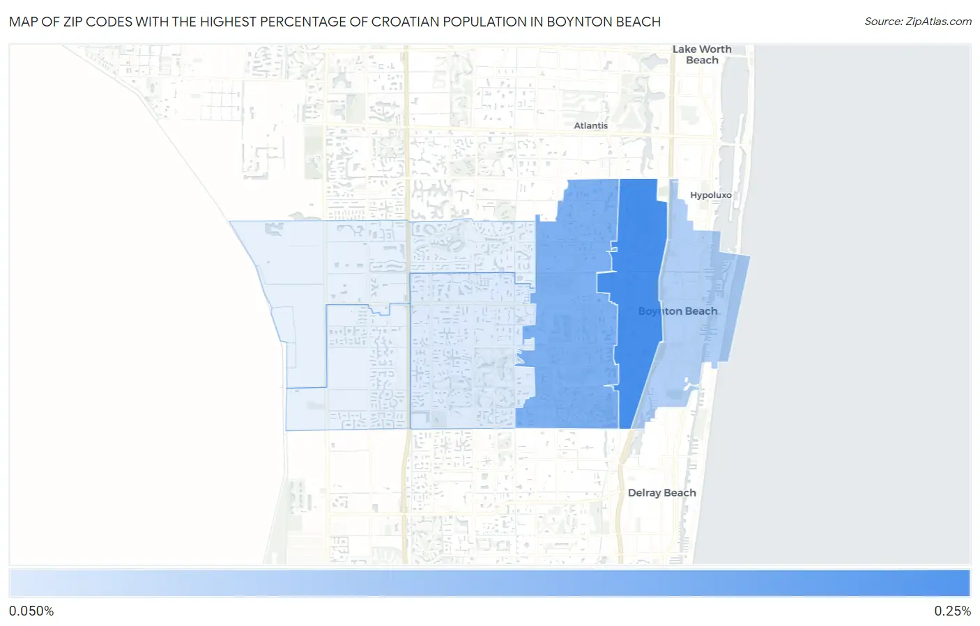 Zip Codes with the Highest Percentage of Croatian Population in Boynton Beach Map