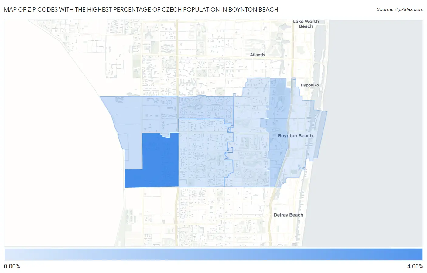Zip Codes with the Highest Percentage of Czech Population in Boynton Beach Map