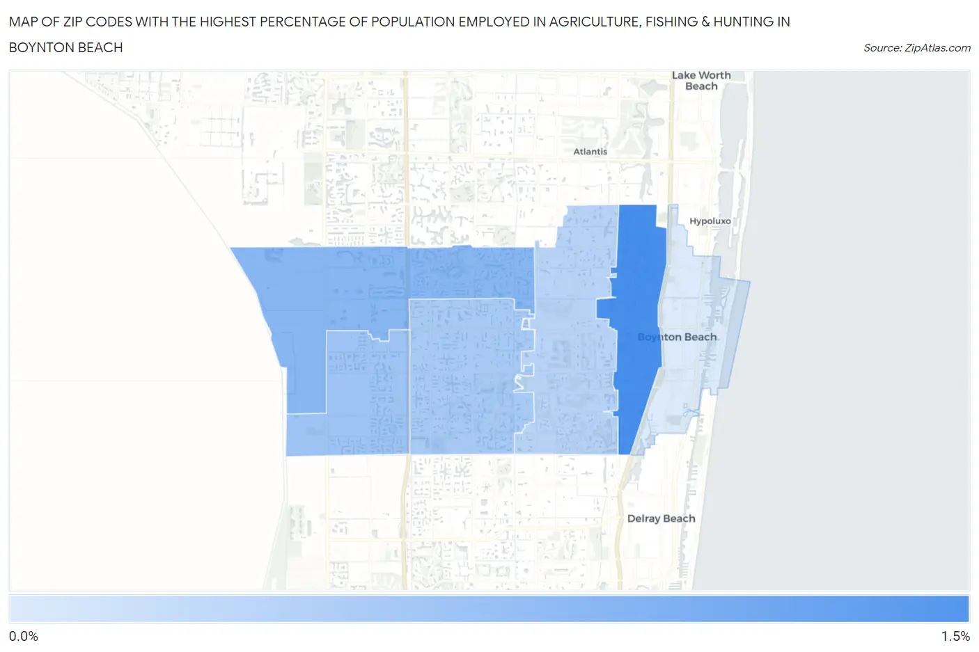 Zip Codes with the Highest Percentage of Population Employed in Agriculture, Fishing & Hunting in Boynton Beach Map