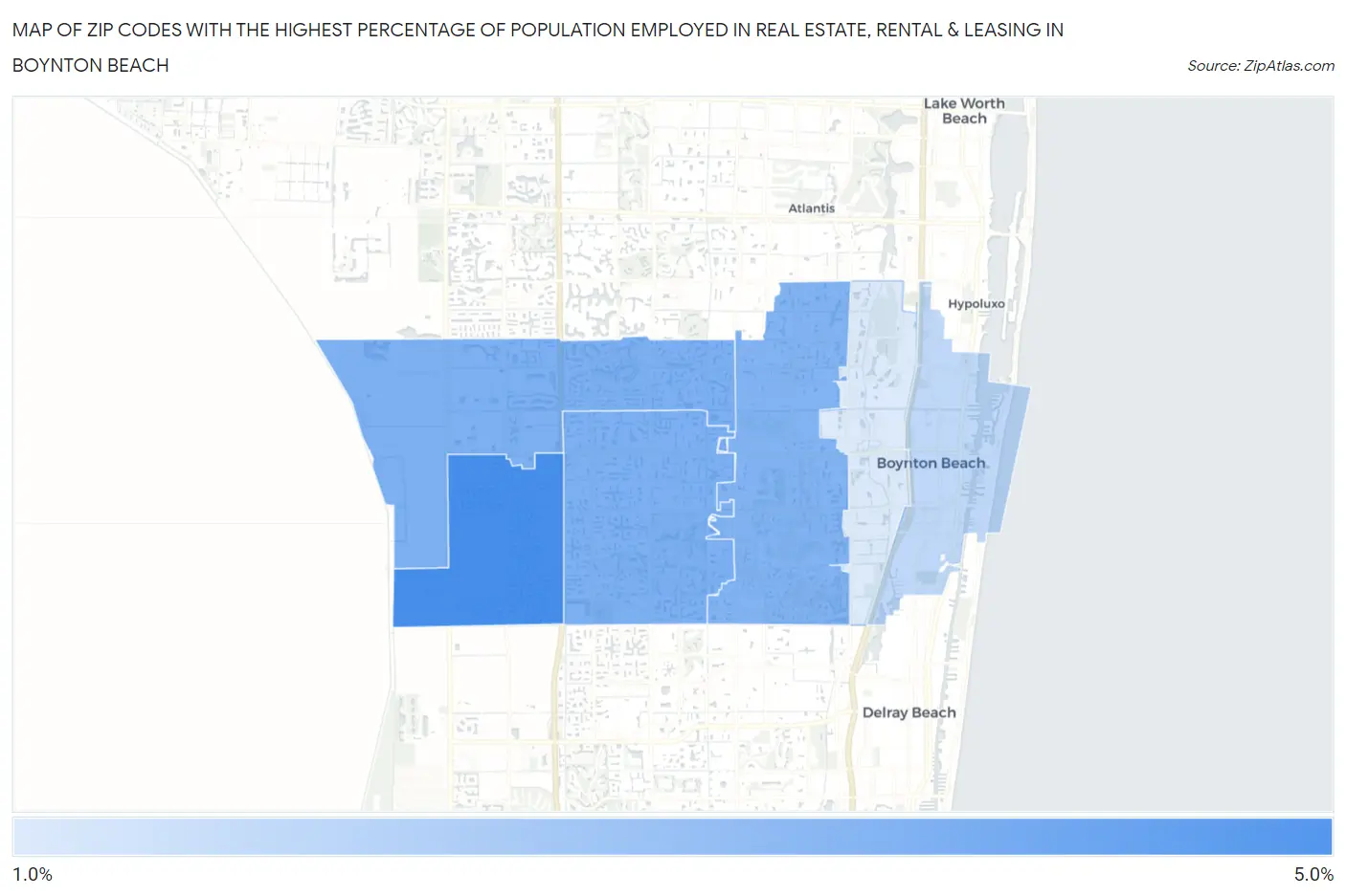 Zip Codes with the Highest Percentage of Population Employed in Real Estate, Rental & Leasing in Boynton Beach Map