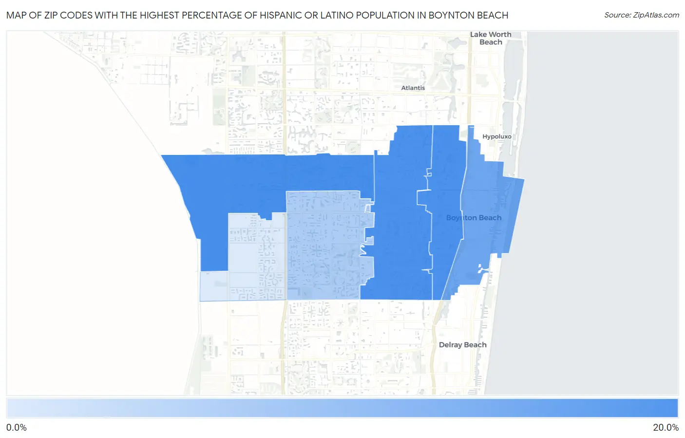 Zip Codes with the Highest Percentage of Hispanic or Latino Population in Boynton Beach Map