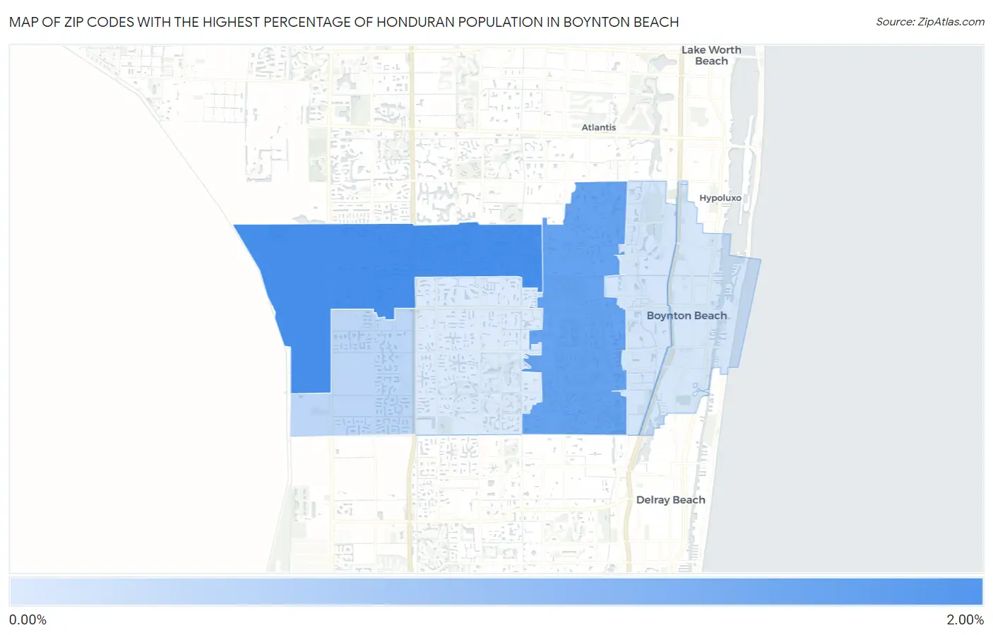 Zip Codes with the Highest Percentage of Honduran Population in Boynton Beach Map