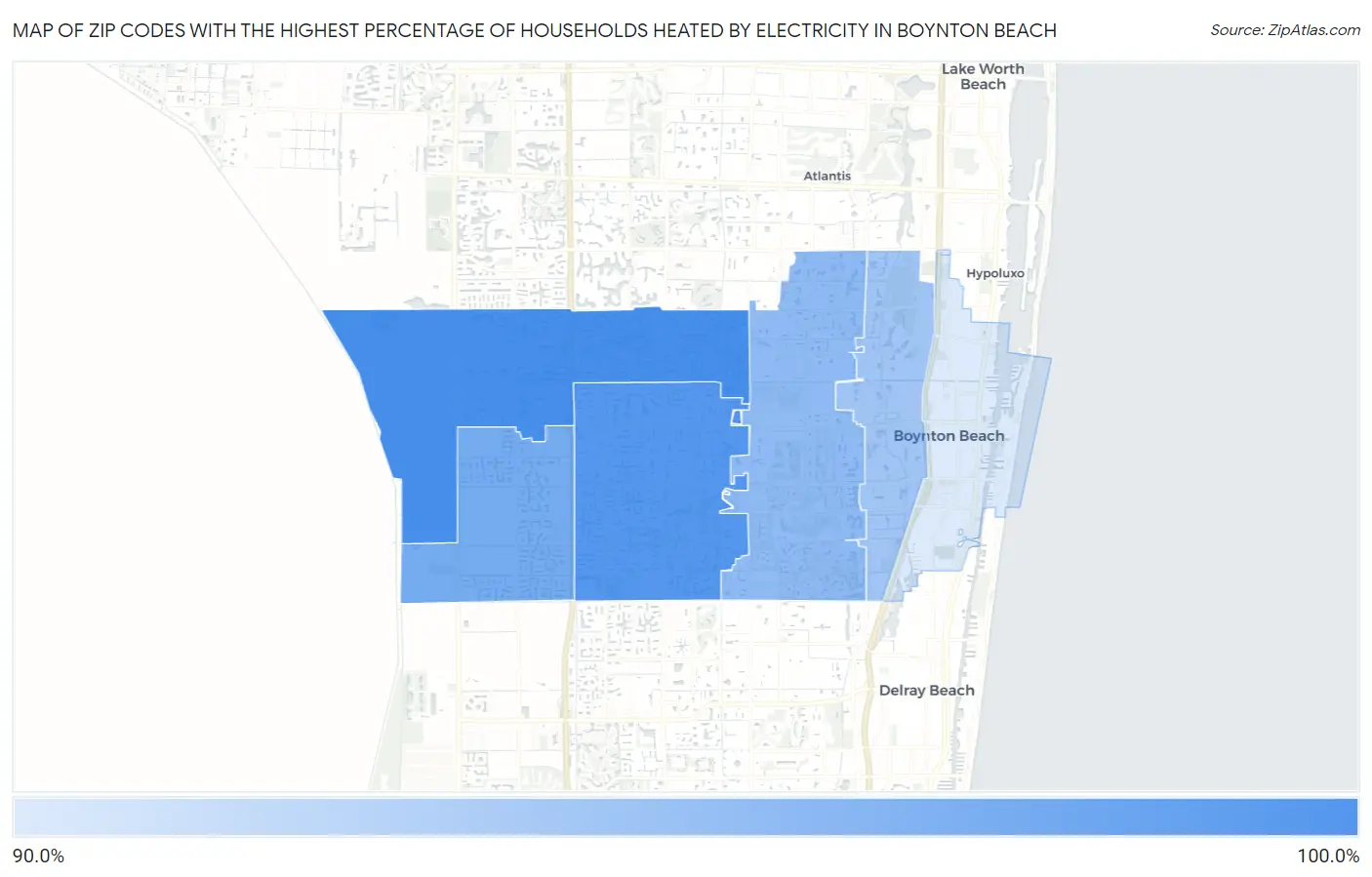 Zip Codes with the Highest Percentage of Households Heated by Electricity in Boynton Beach Map