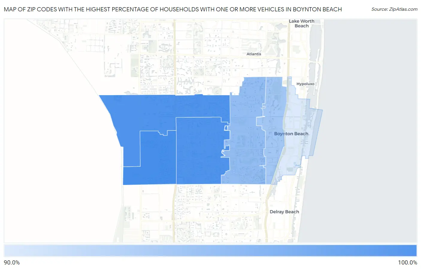 Zip Codes with the Highest Percentage of Households With One or more Vehicles in Boynton Beach Map