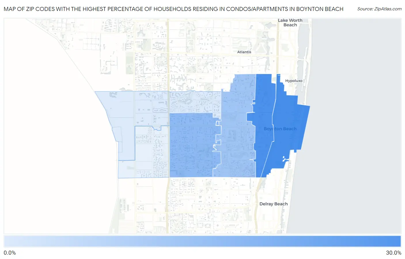 Zip Codes with the Highest Percentage of Households Residing in Condos/Apartments in Boynton Beach Map