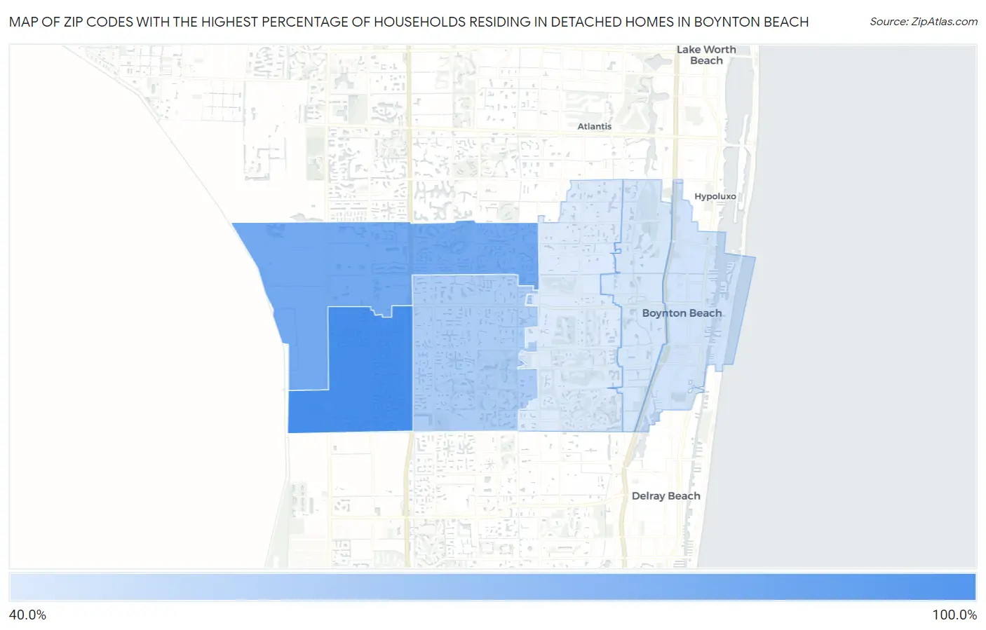 Zip Codes with the Highest Percentage of Households Residing in Detached Homes in Boynton Beach Map