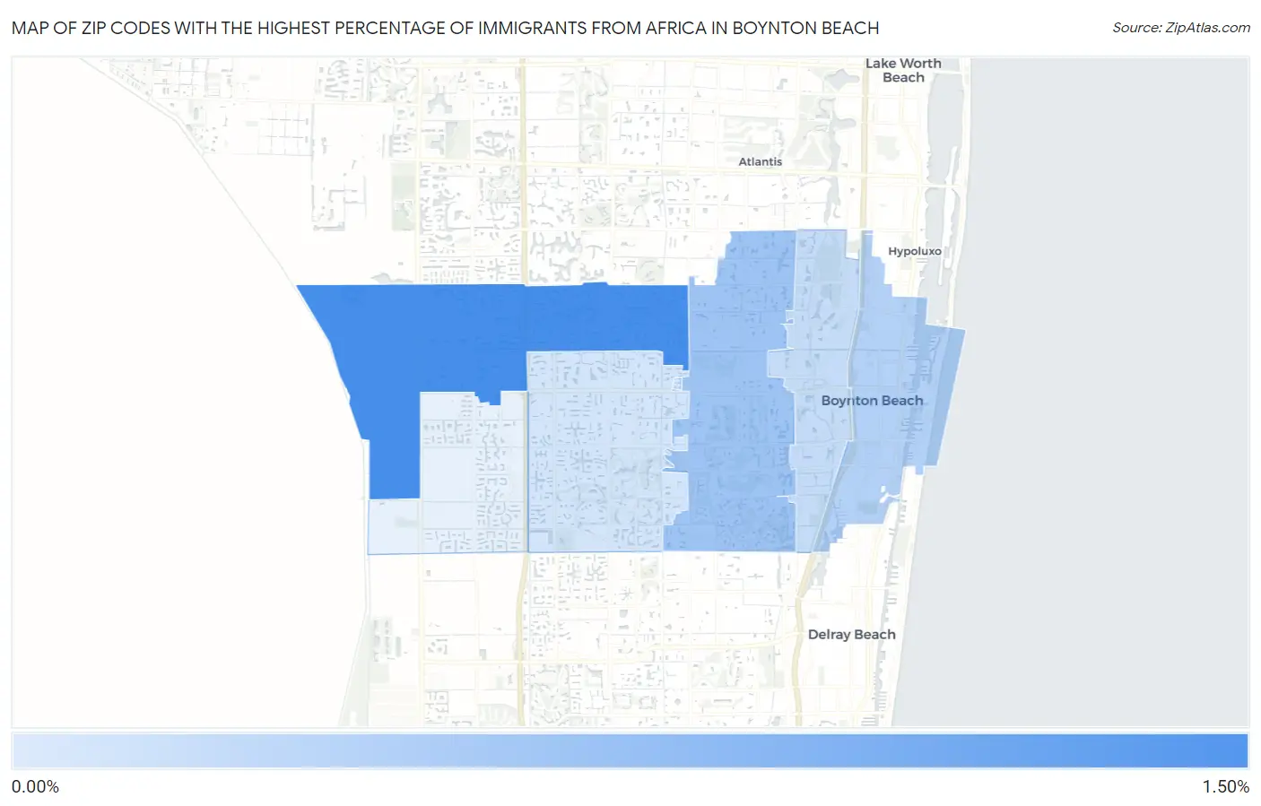 Zip Codes with the Highest Percentage of Immigrants from Africa in Boynton Beach Map