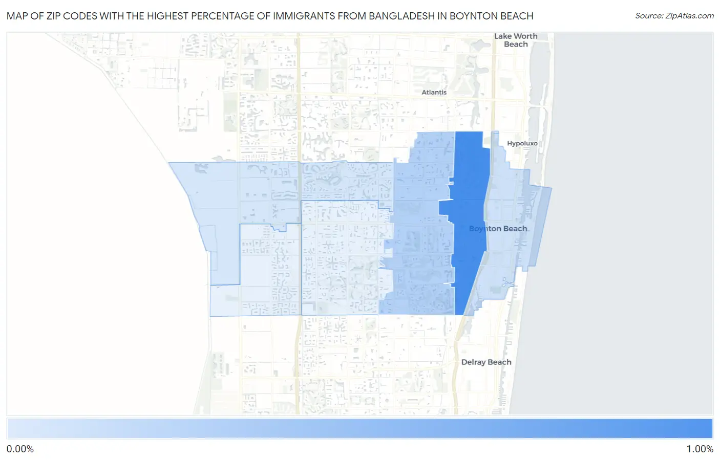 Zip Codes with the Highest Percentage of Immigrants from Bangladesh in Boynton Beach Map