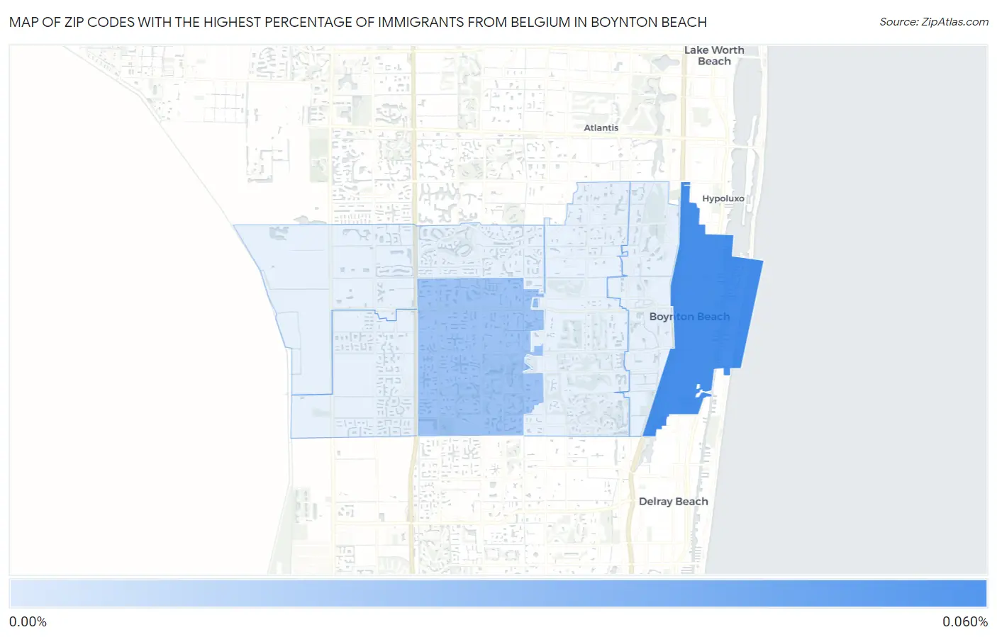 Zip Codes with the Highest Percentage of Immigrants from Belgium in Boynton Beach Map