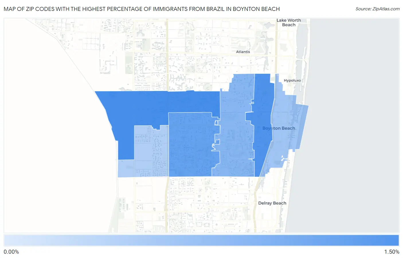 Zip Codes with the Highest Percentage of Immigrants from Brazil in Boynton Beach Map