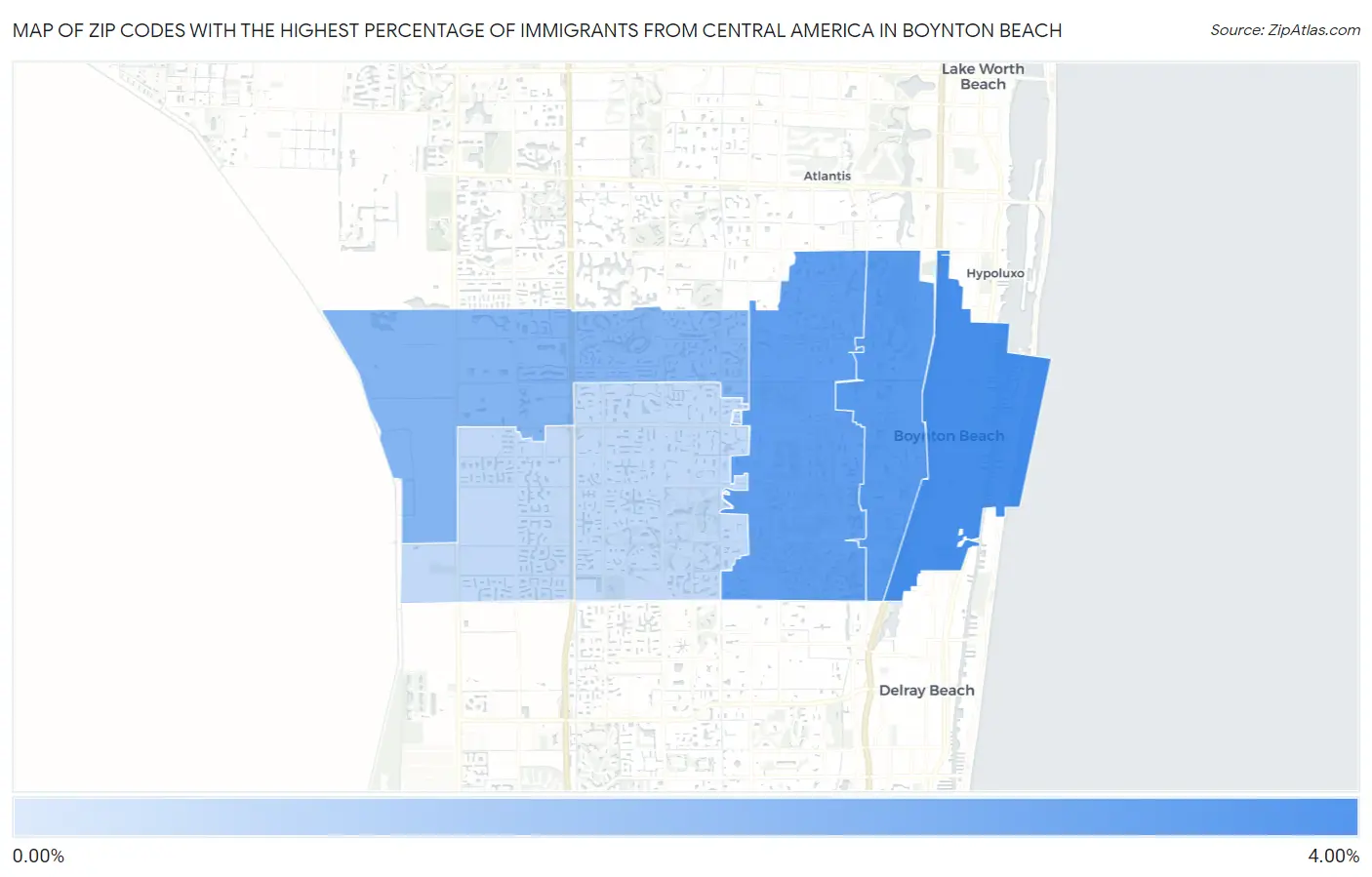 Zip Codes with the Highest Percentage of Immigrants from Central America in Boynton Beach Map