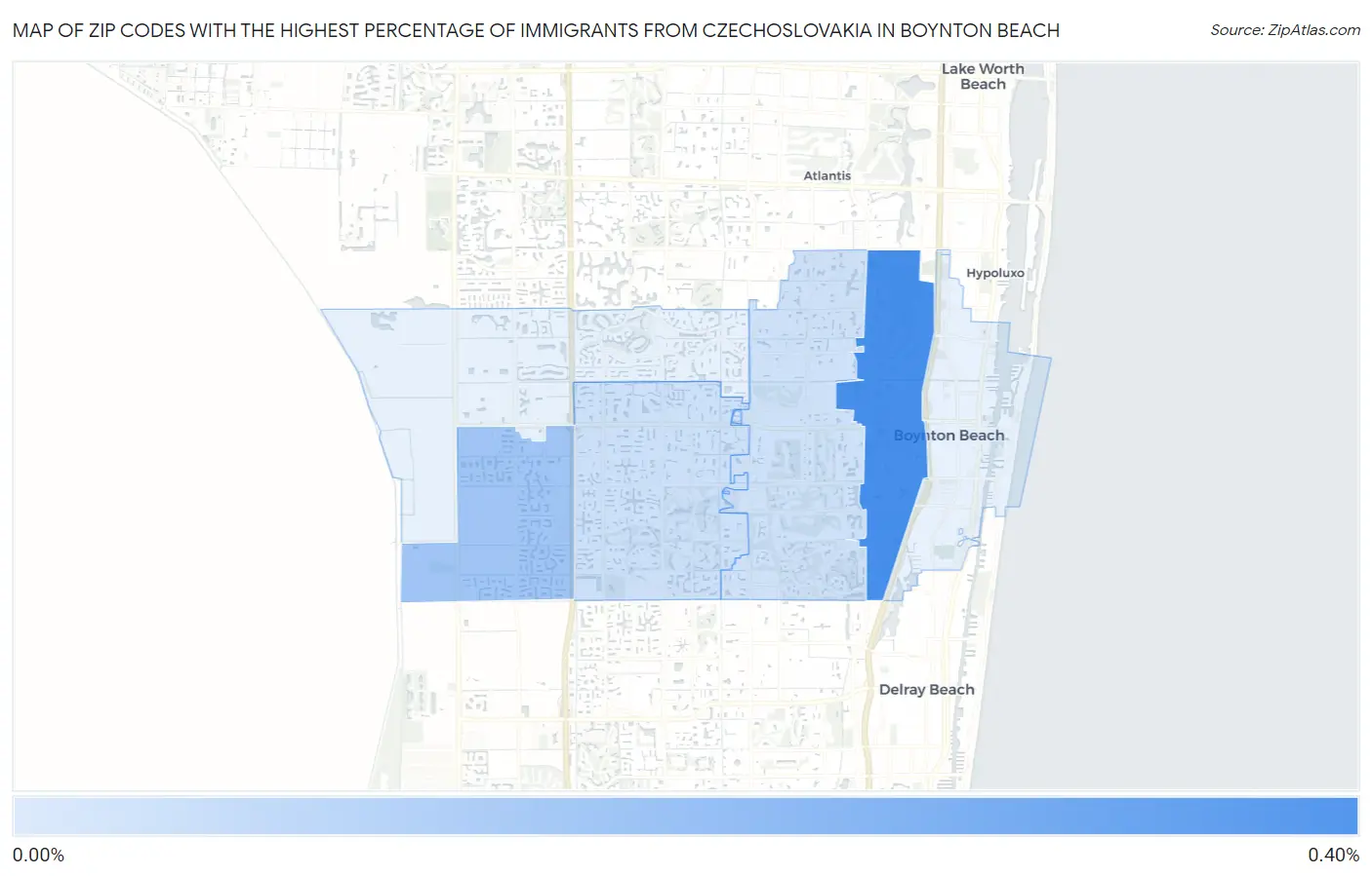 Zip Codes with the Highest Percentage of Immigrants from Czechoslovakia in Boynton Beach Map