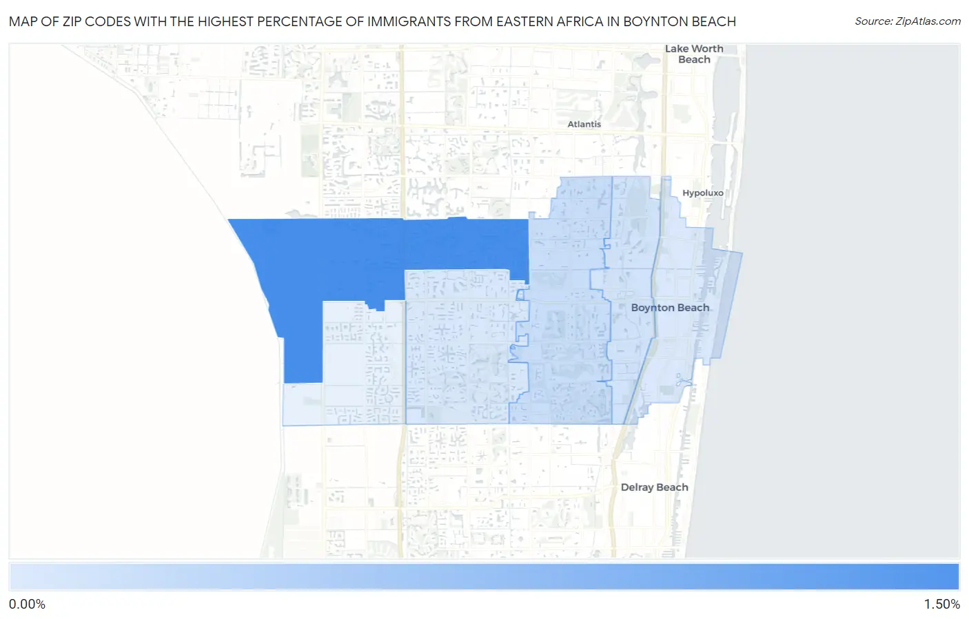 Zip Codes with the Highest Percentage of Immigrants from Eastern Africa in Boynton Beach Map