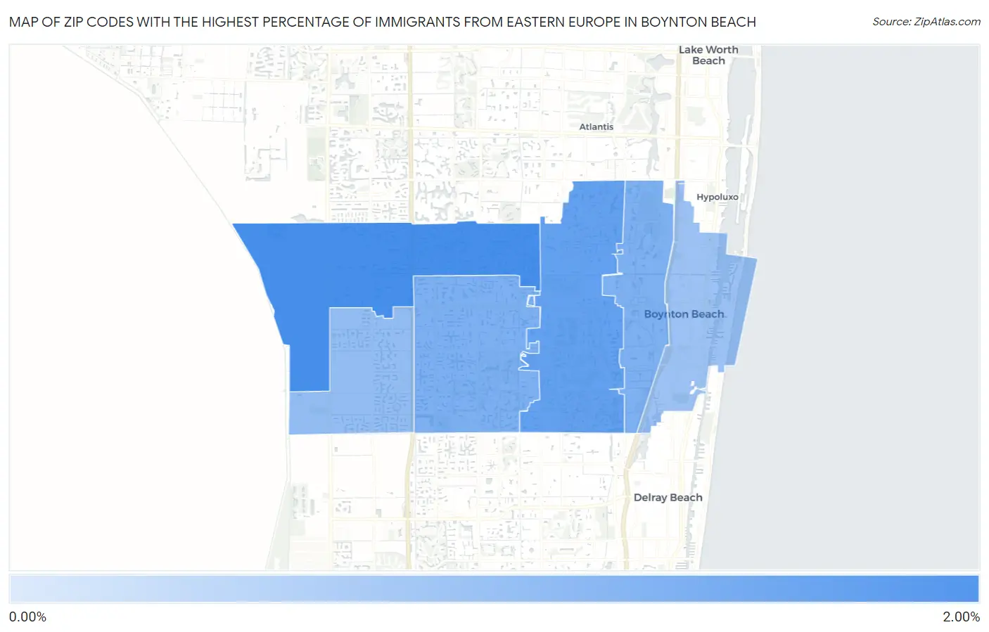 Zip Codes with the Highest Percentage of Immigrants from Eastern Europe in Boynton Beach Map