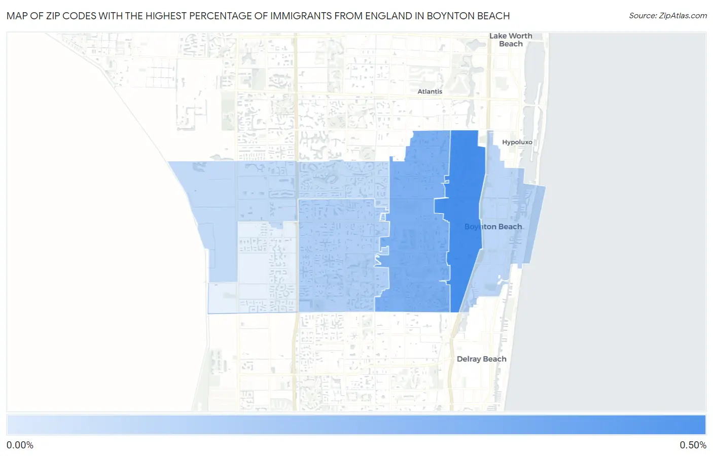 Zip Codes with the Highest Percentage of Immigrants from England in Boynton Beach Map