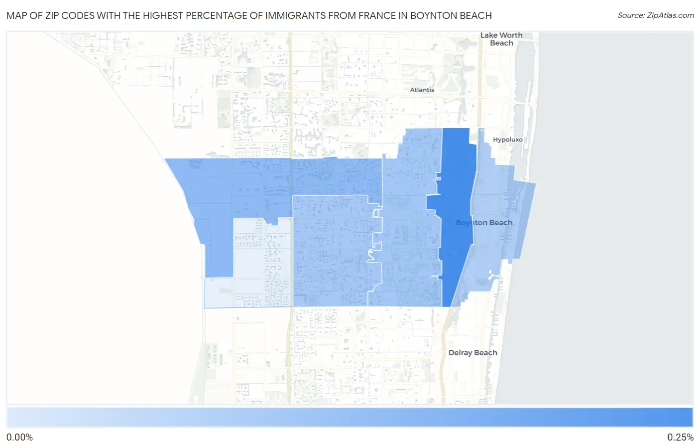 Zip Codes with the Highest Percentage of Immigrants from France in Boynton Beach Map