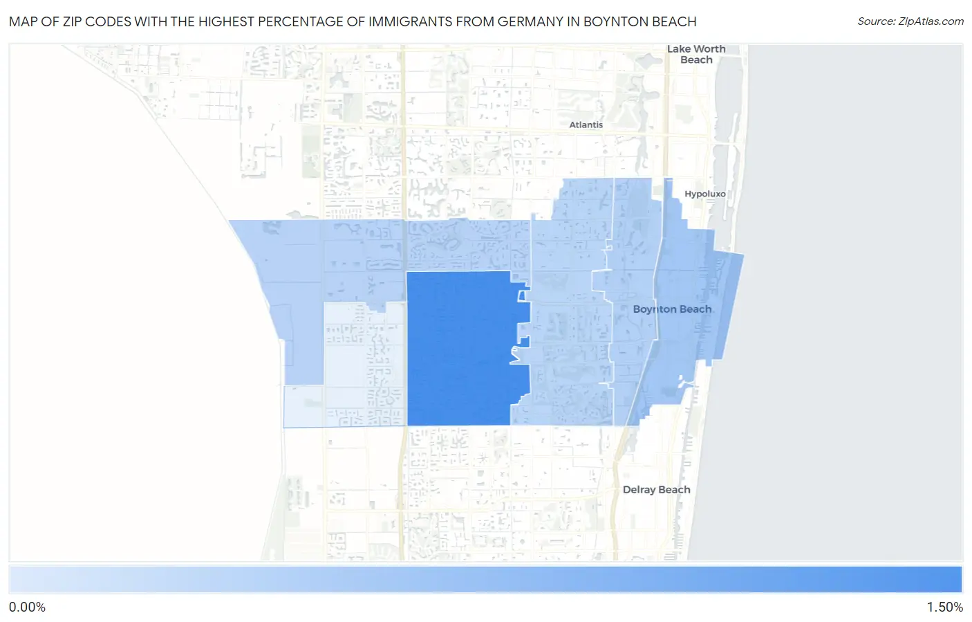 Zip Codes with the Highest Percentage of Immigrants from Germany in Boynton Beach Map