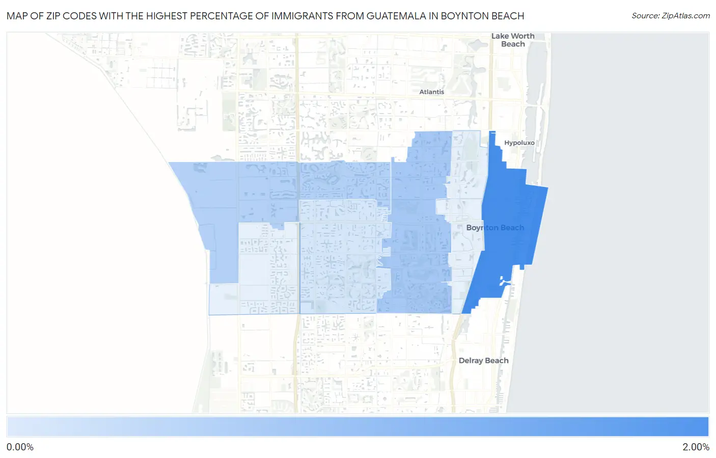 Zip Codes with the Highest Percentage of Immigrants from Guatemala in Boynton Beach Map