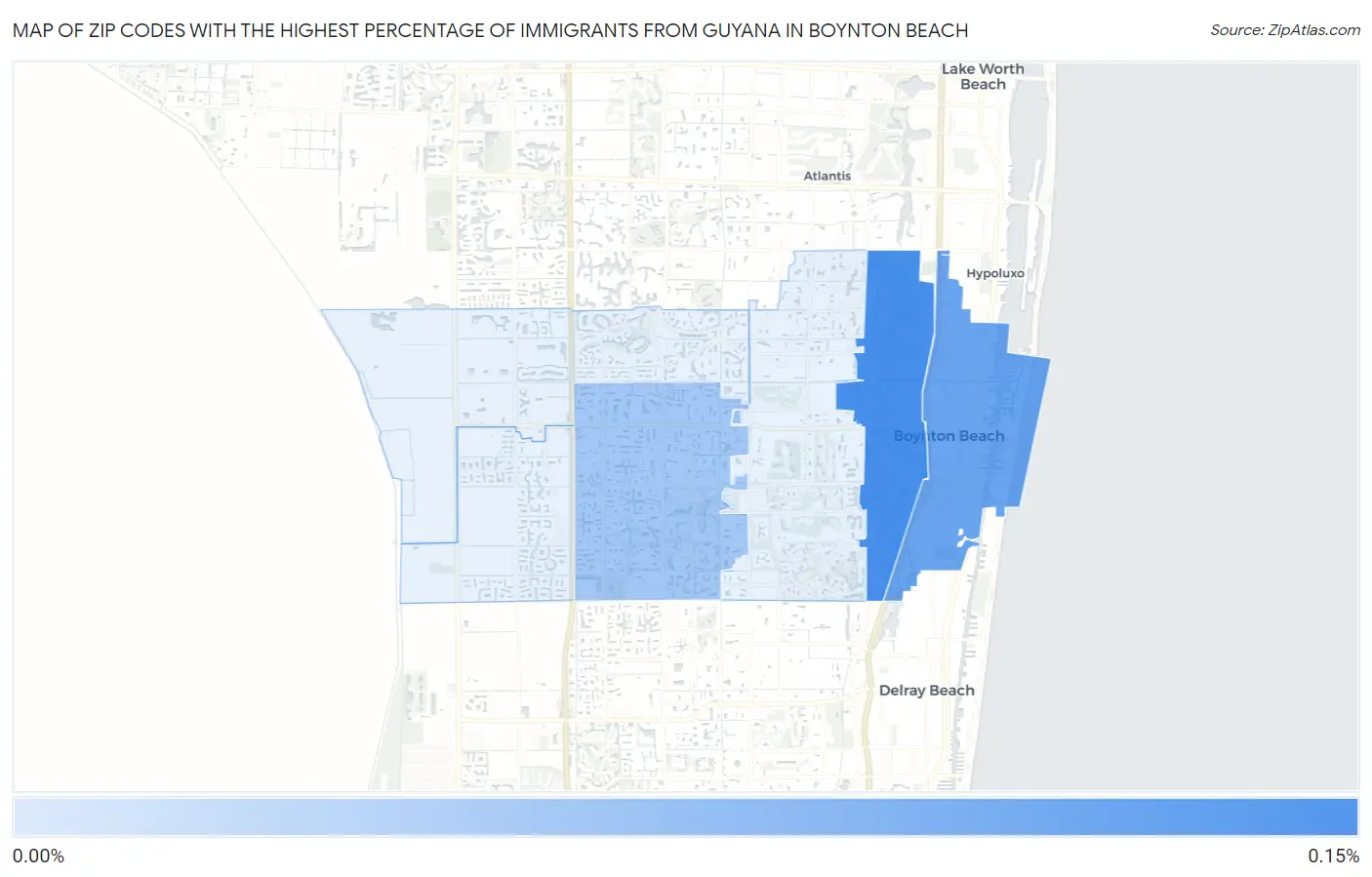 Zip Codes with the Highest Percentage of Immigrants from Guyana in Boynton Beach Map