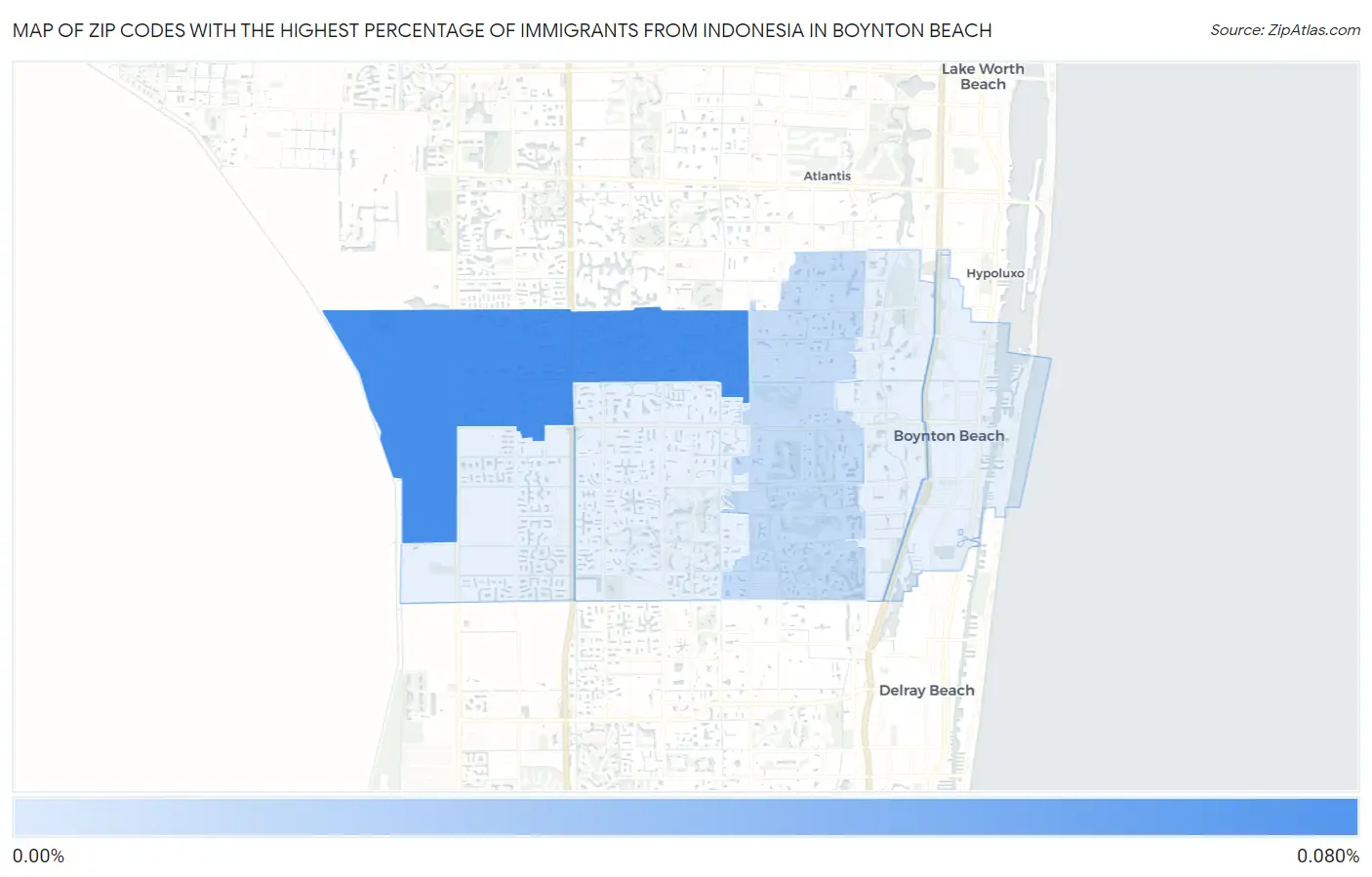 Zip Codes with the Highest Percentage of Immigrants from Indonesia in Boynton Beach Map