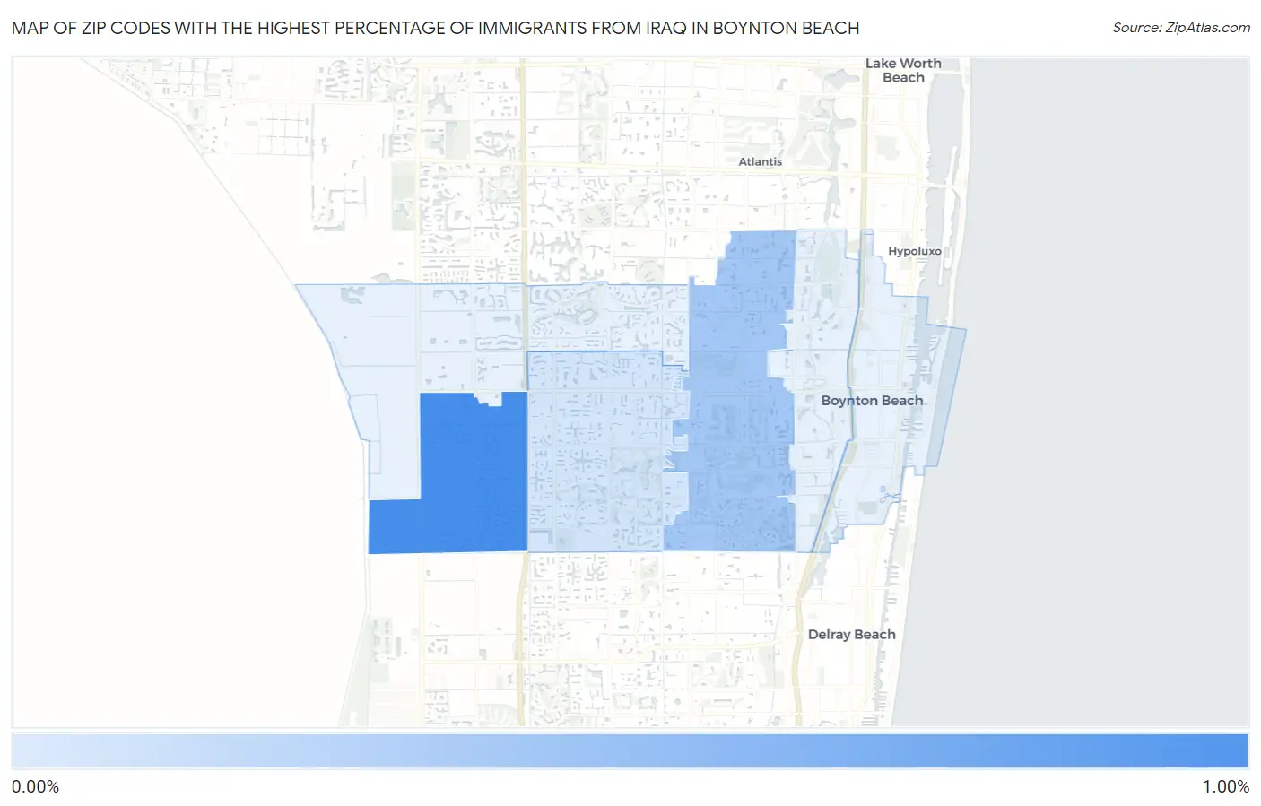 Zip Codes with the Highest Percentage of Immigrants from Iraq in Boynton Beach Map