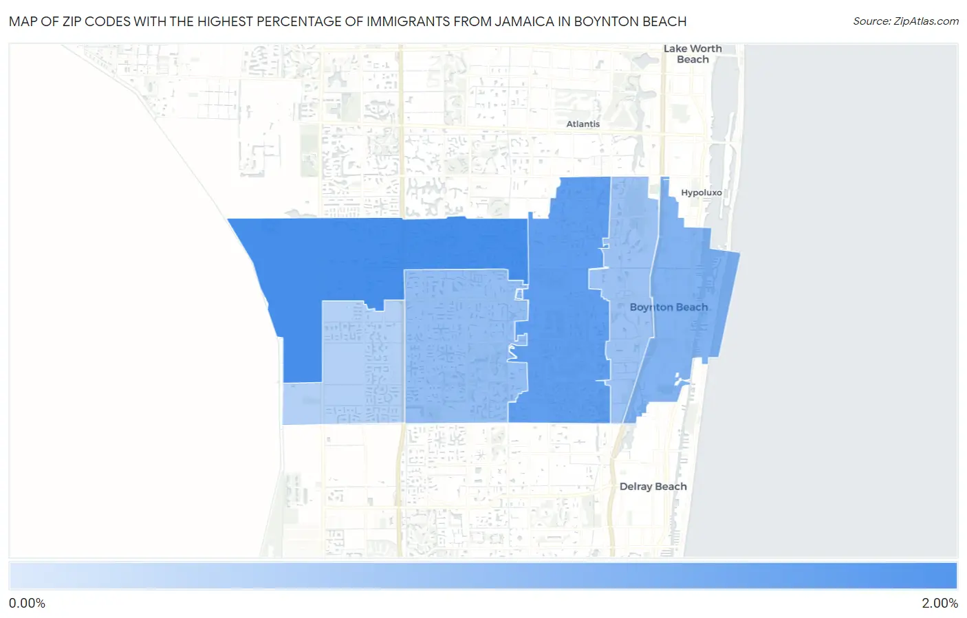 Zip Codes with the Highest Percentage of Immigrants from Jamaica in Boynton Beach Map