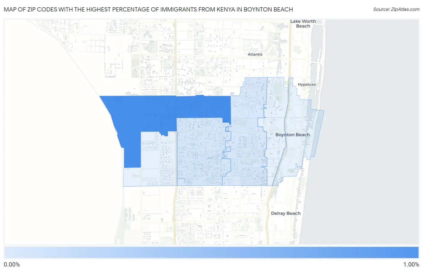 Zip Codes with the Highest Percentage of Immigrants from Kenya in Boynton Beach Map
