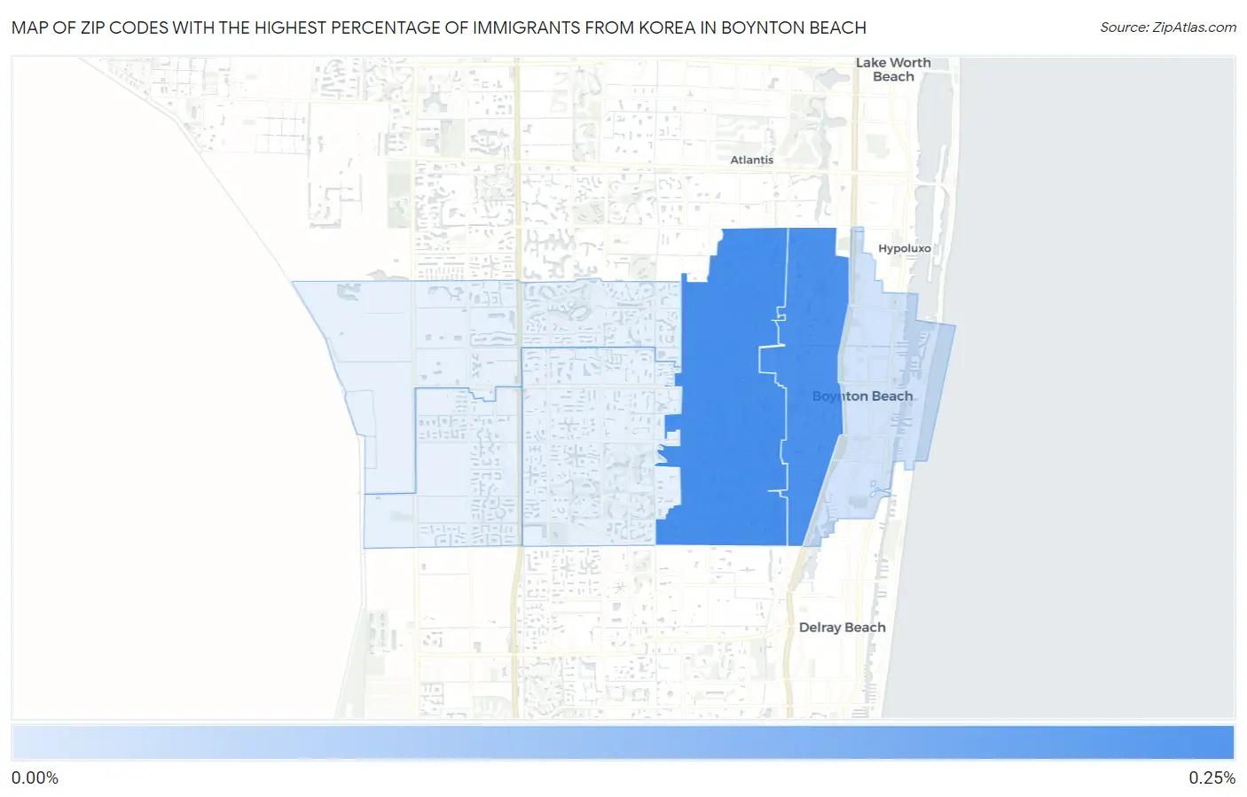Zip Codes with the Highest Percentage of Immigrants from Korea in Boynton Beach Map