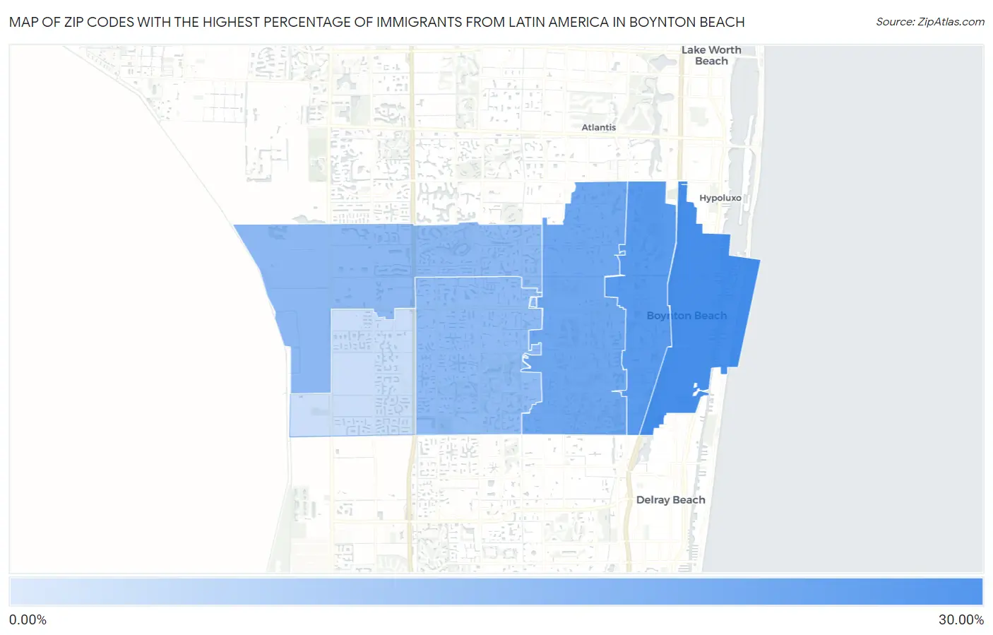 Zip Codes with the Highest Percentage of Immigrants from Latin America in Boynton Beach Map