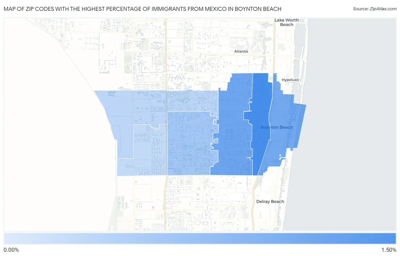 Zip Codes with the Highest Percentage of Immigrants from Mexico in Boynton Beach Map