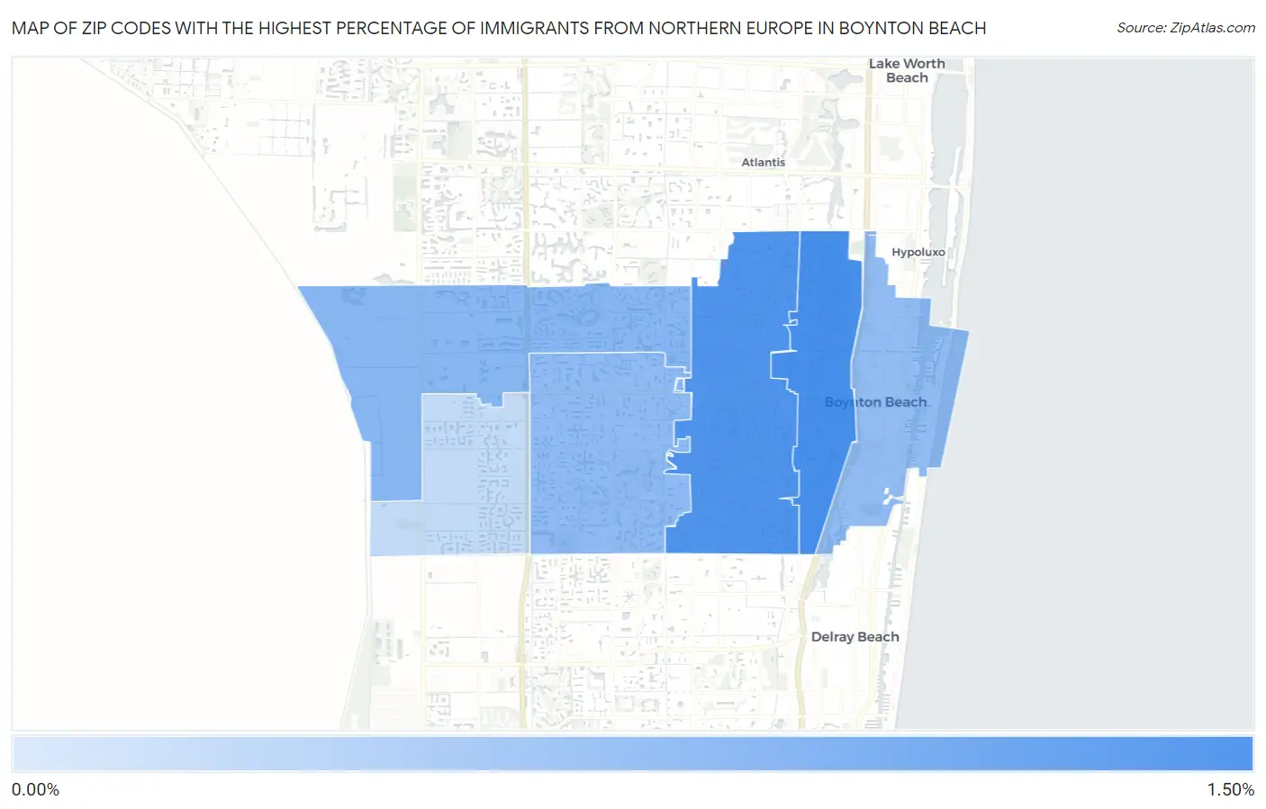 Zip Codes with the Highest Percentage of Immigrants from Northern Europe in Boynton Beach Map