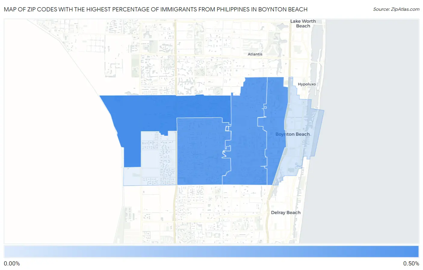 Zip Codes with the Highest Percentage of Immigrants from Philippines in Boynton Beach Map