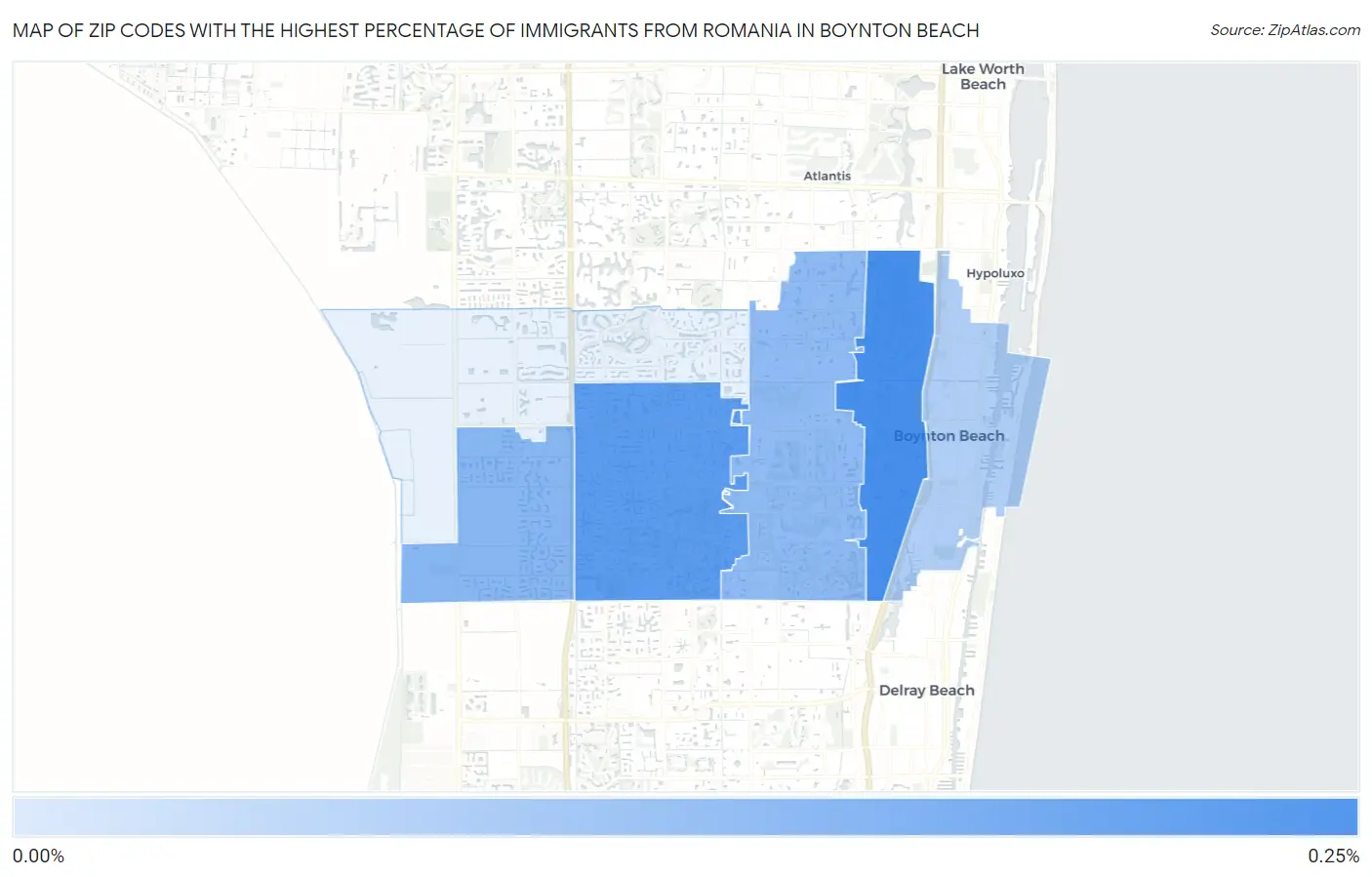 Zip Codes with the Highest Percentage of Immigrants from Romania in Boynton Beach Map