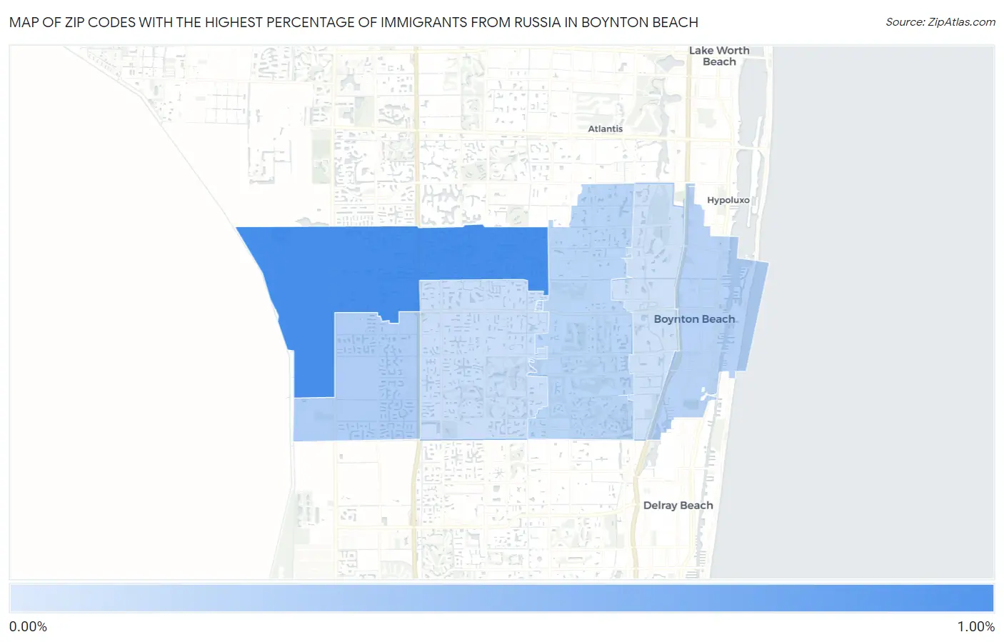 Zip Codes with the Highest Percentage of Immigrants from Russia in Boynton Beach Map