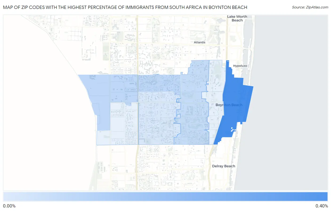 Zip Codes with the Highest Percentage of Immigrants from South Africa in Boynton Beach Map