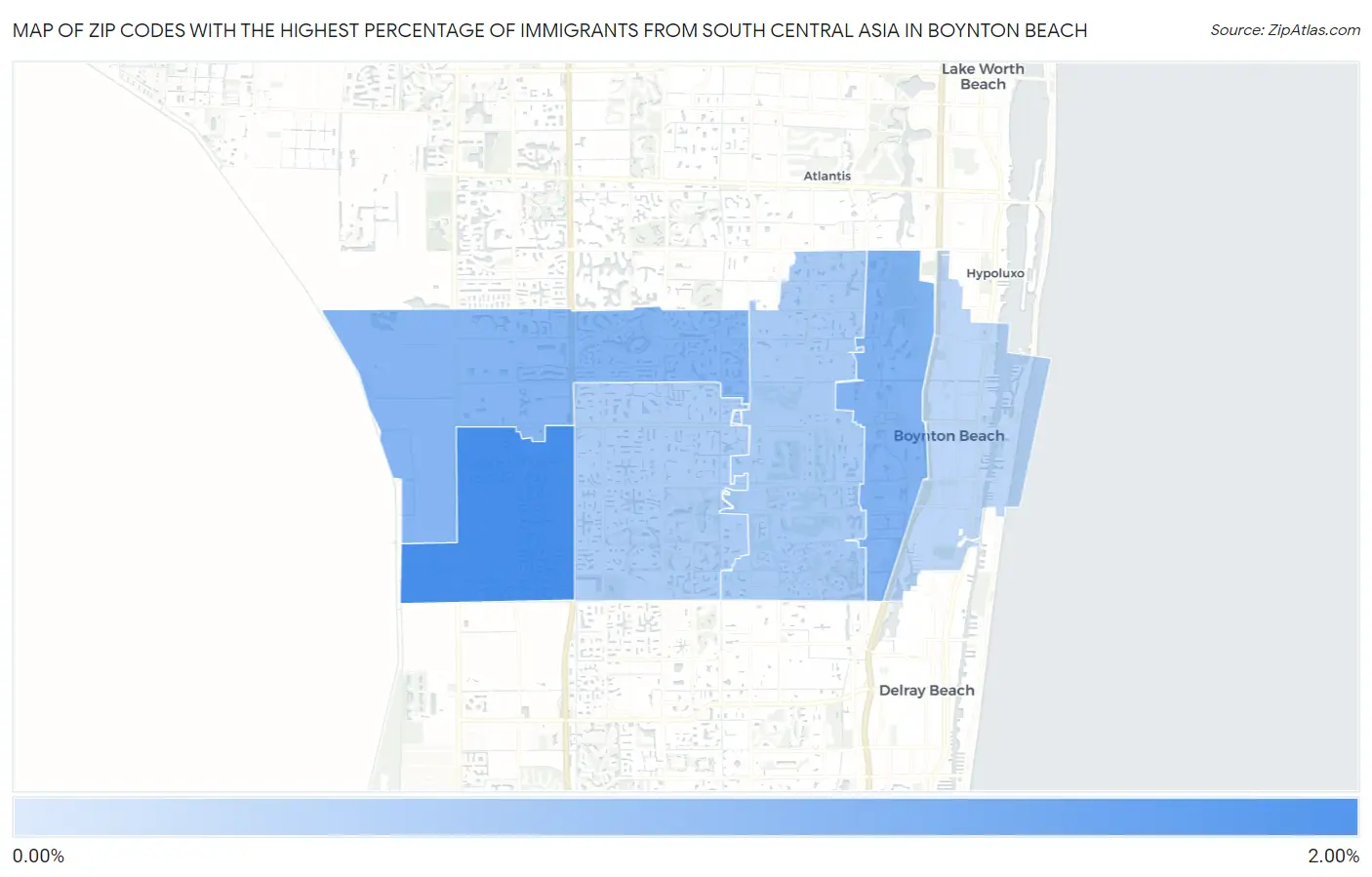 Zip Codes with the Highest Percentage of Immigrants from South Central Asia in Boynton Beach Map