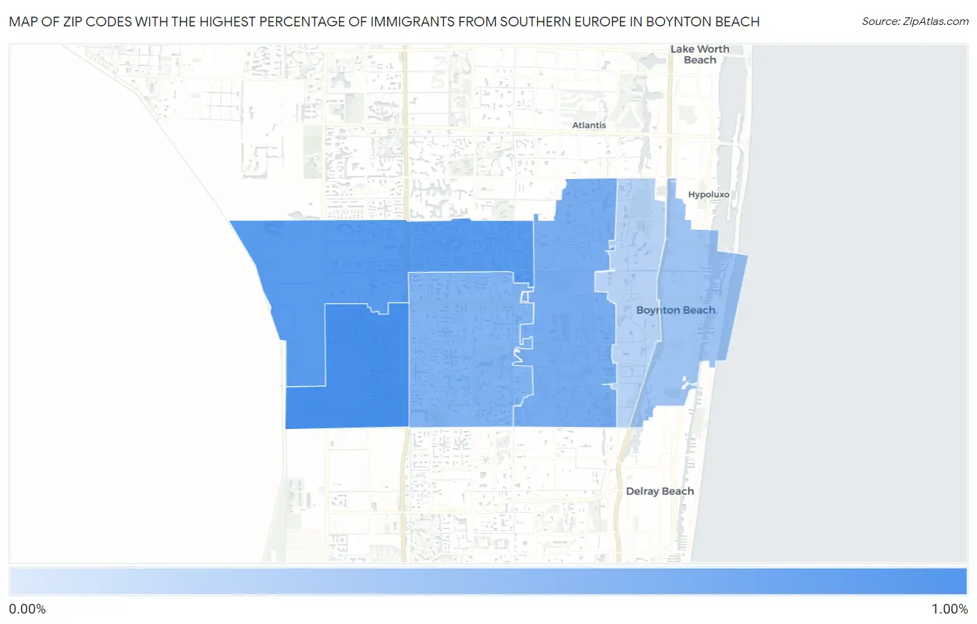 Zip Codes with the Highest Percentage of Immigrants from Southern Europe in Boynton Beach Map