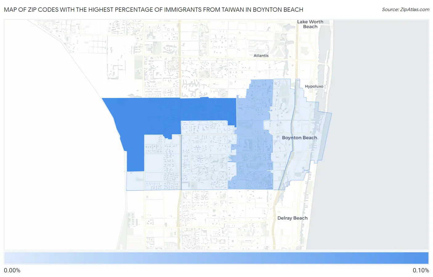Zip Codes with the Highest Percentage of Immigrants from Taiwan in Boynton Beach Map