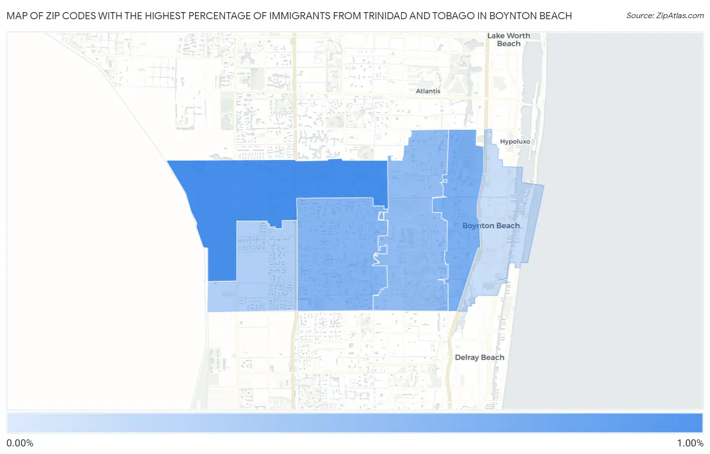 Zip Codes with the Highest Percentage of Immigrants from Trinidad and Tobago in Boynton Beach Map