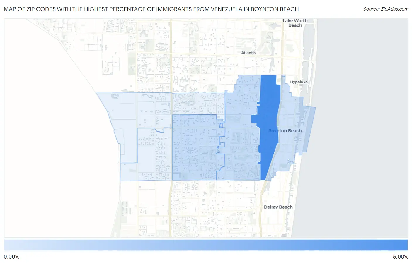 Zip Codes with the Highest Percentage of Immigrants from Venezuela in Boynton Beach Map