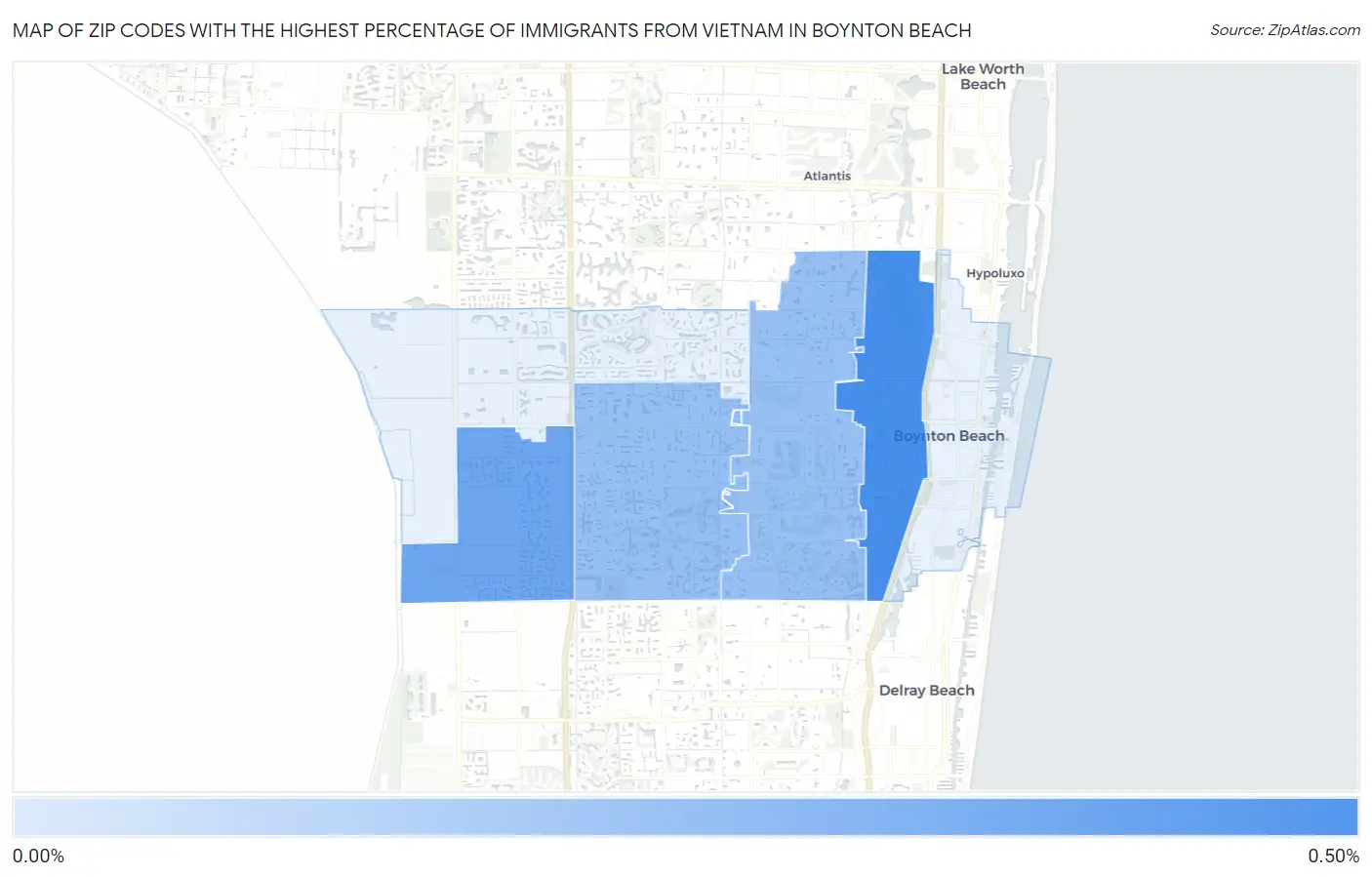 Zip Codes with the Highest Percentage of Immigrants from Vietnam in Boynton Beach Map