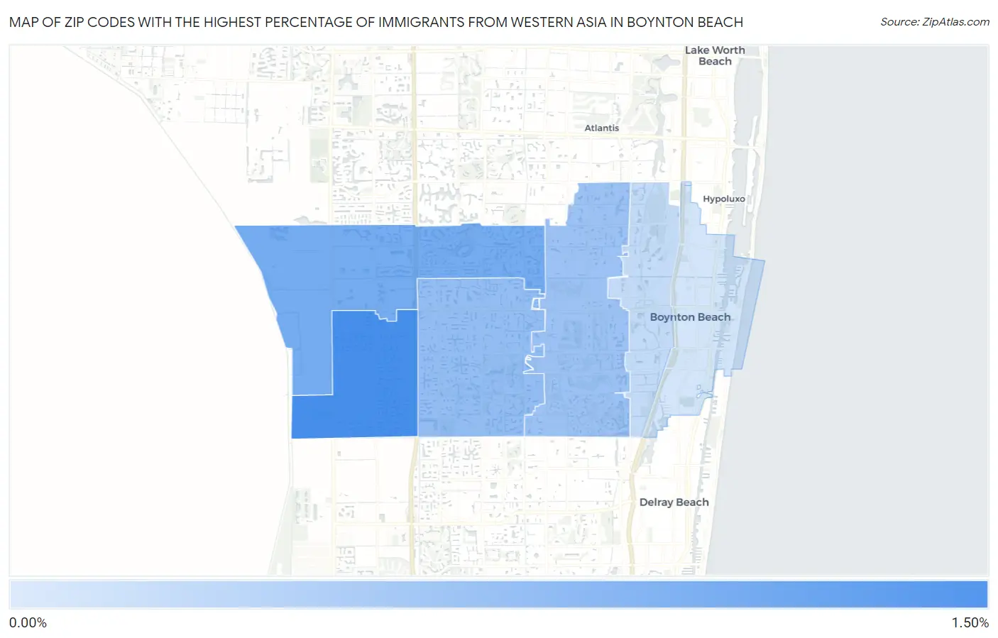 Zip Codes with the Highest Percentage of Immigrants from Western Asia in Boynton Beach Map