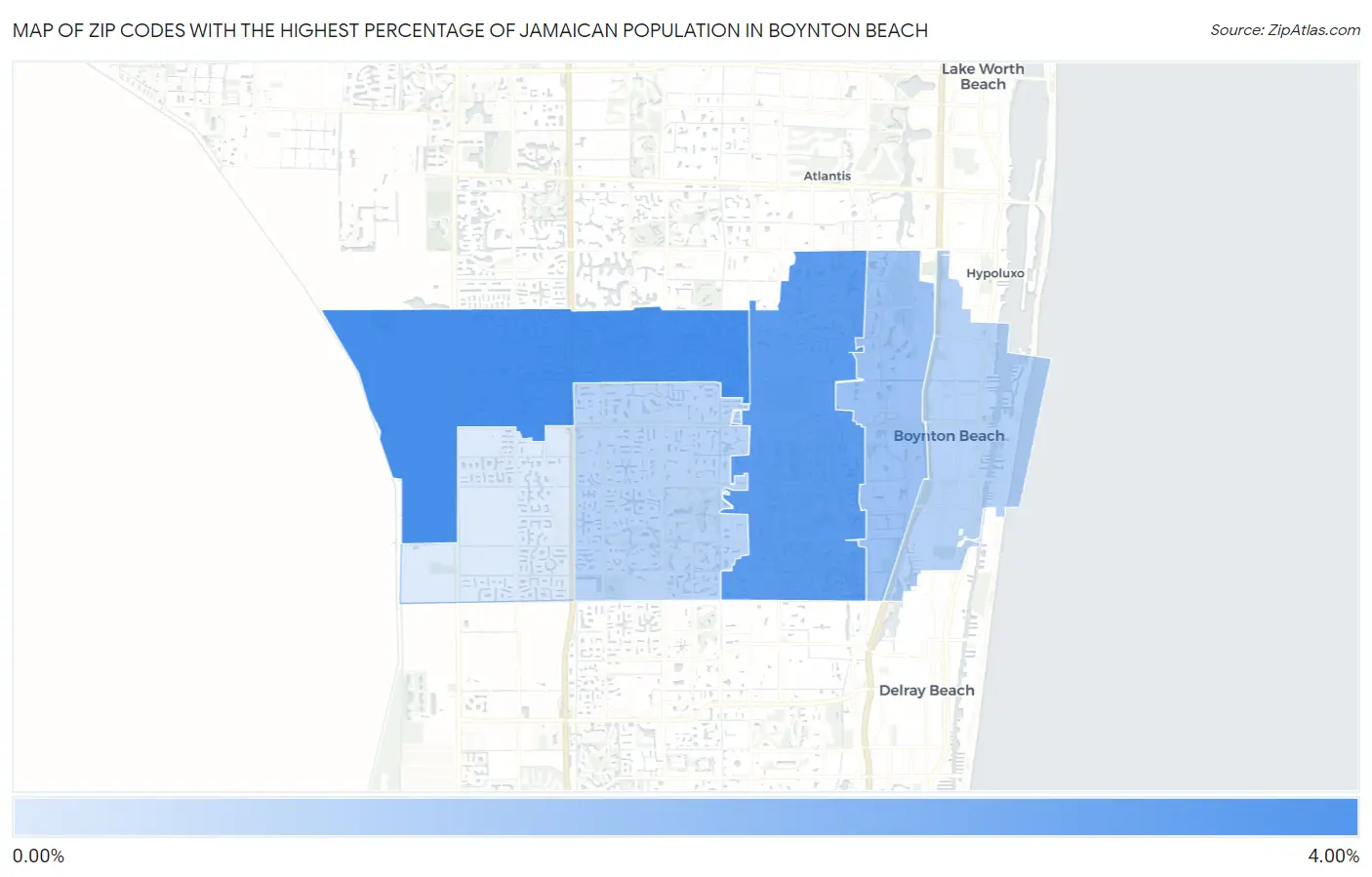 Zip Codes with the Highest Percentage of Jamaican Population in Boynton Beach Map