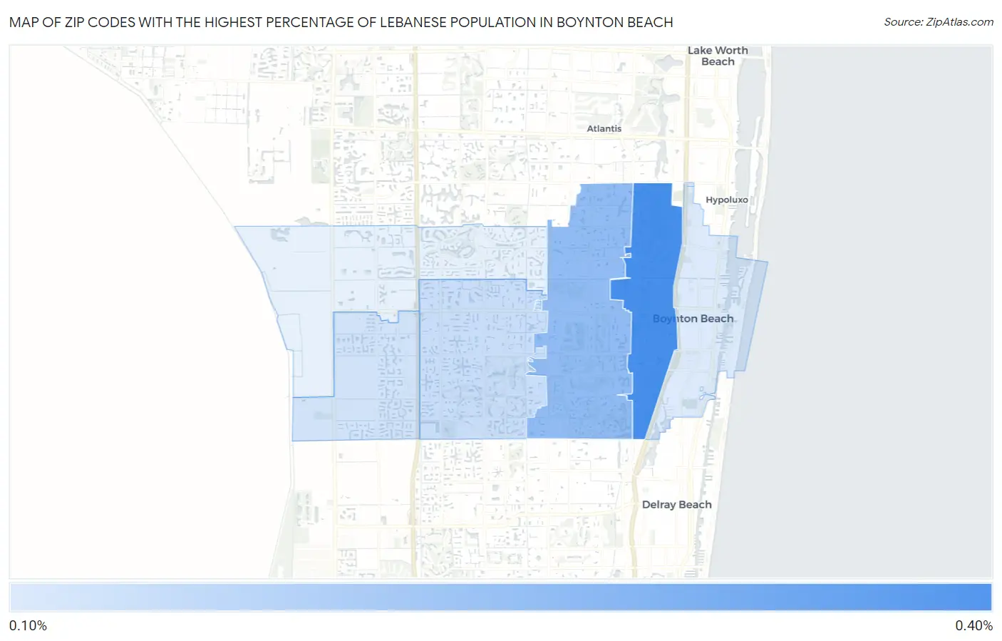 Zip Codes with the Highest Percentage of Lebanese Population in Boynton Beach Map