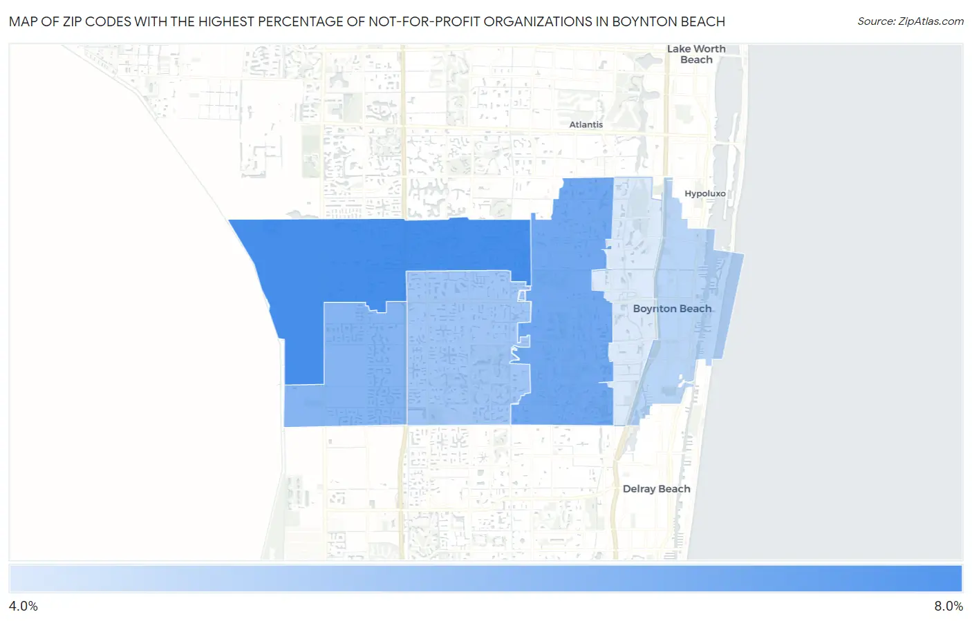 Zip Codes with the Highest Percentage of Not-for-profit Organizations in Boynton Beach Map