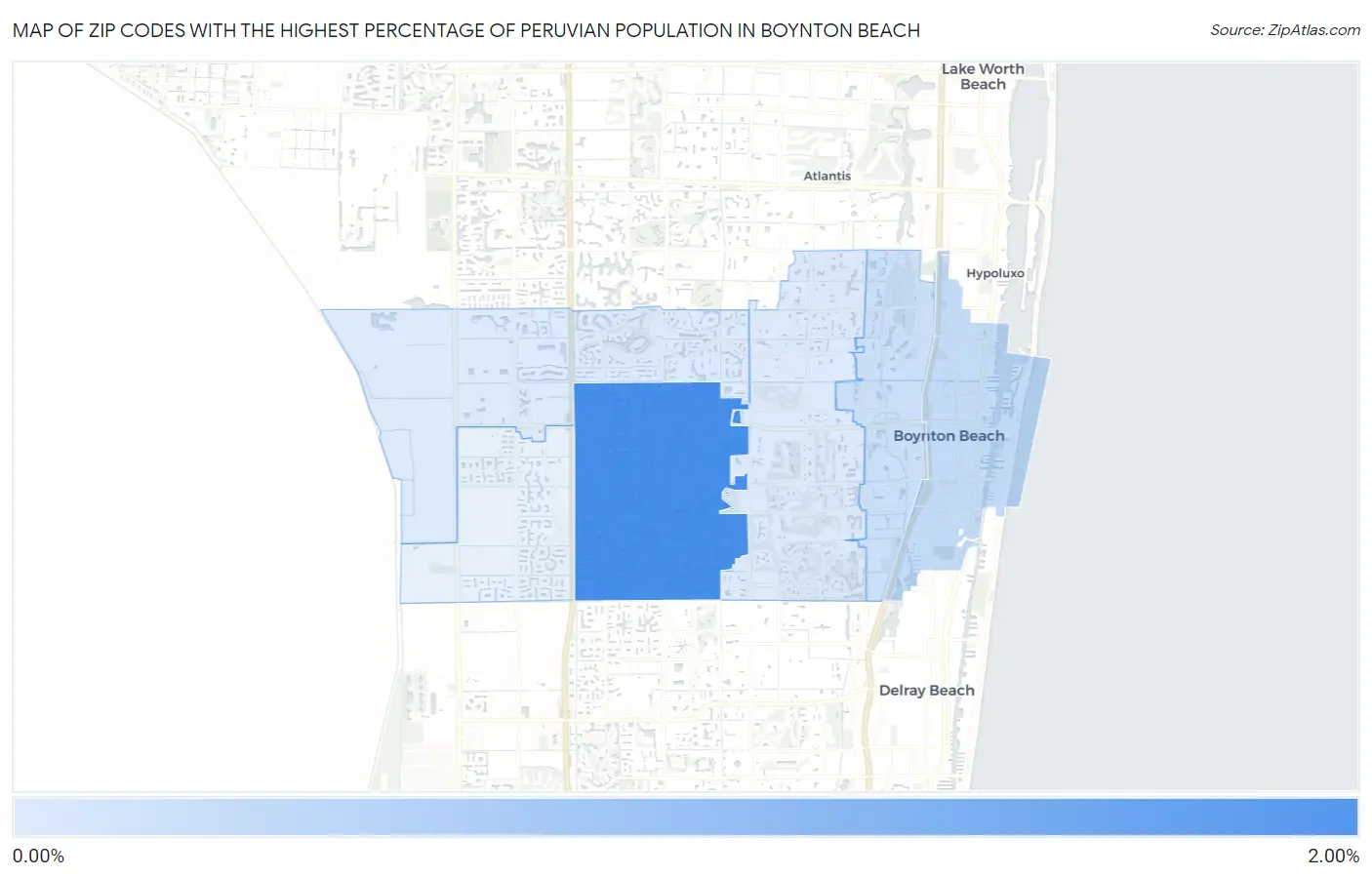 Zip Codes with the Highest Percentage of Peruvian Population in Boynton Beach Map