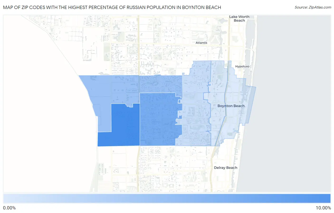 Zip Codes with the Highest Percentage of Russian Population in Boynton Beach Map