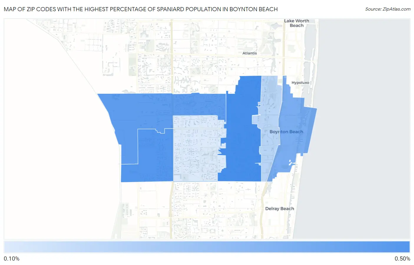 Zip Codes with the Highest Percentage of Spaniard Population in Boynton Beach Map