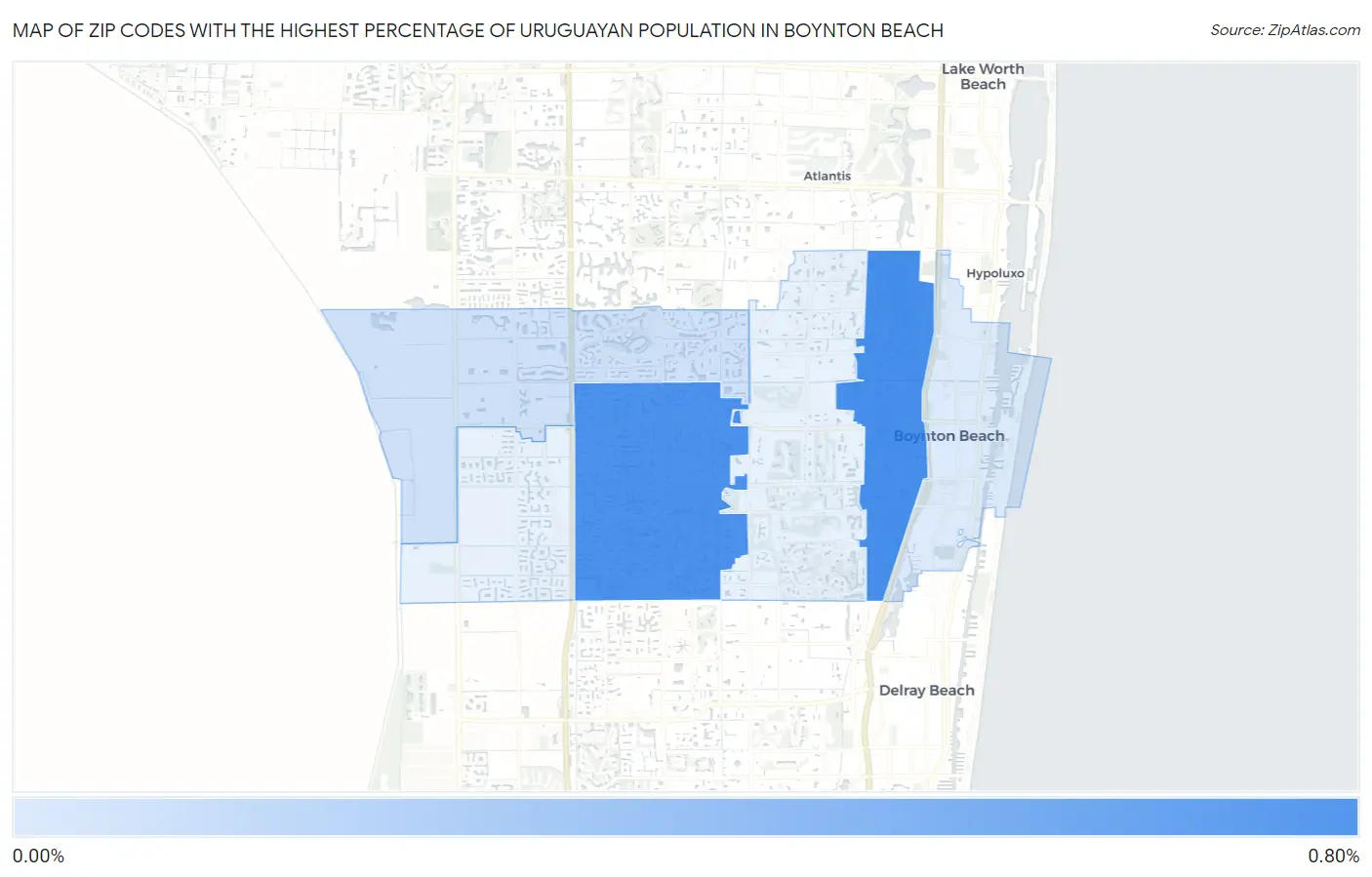Zip Codes with the Highest Percentage of Uruguayan Population in Boynton Beach Map