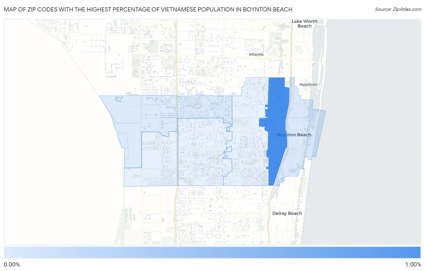 Zip Codes with the Highest Percentage of Vietnamese Population in Boynton Beach Map